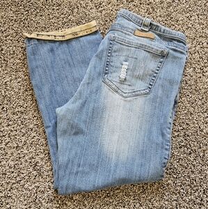 Cowgirl Tuff Distressed Blue Denim Women's Capri's
